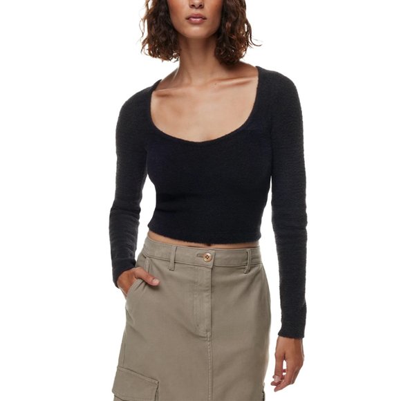 Aritzia Wilfred Free Hush Knit Sweetheart Sweater, Black, Small - Picture 1 of 3
